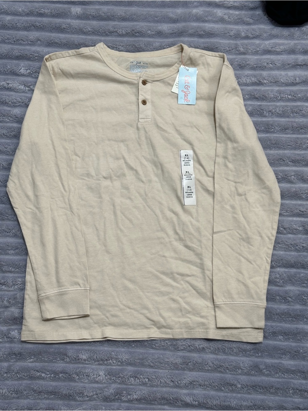Cat & Jack Cream Long-Sleeve Henley Tee